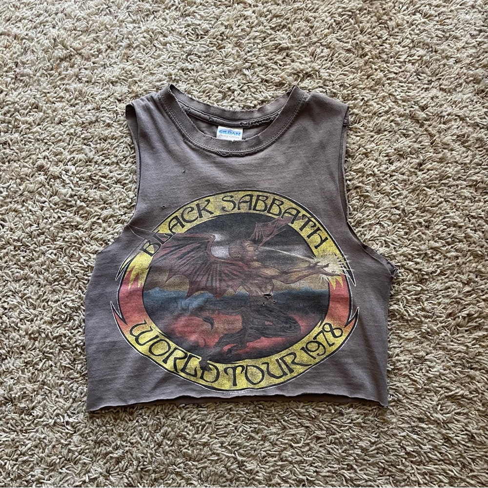 Vintage Black Sabbath Crop Tank Top with Vintage Graphic